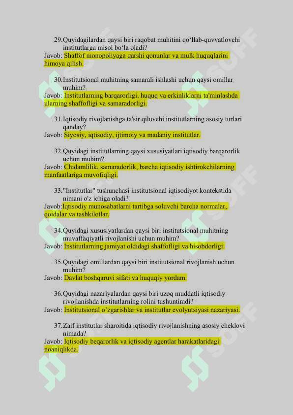 Institutsional iqtisodiyot fanidan yakuniy nazorat savollar 4