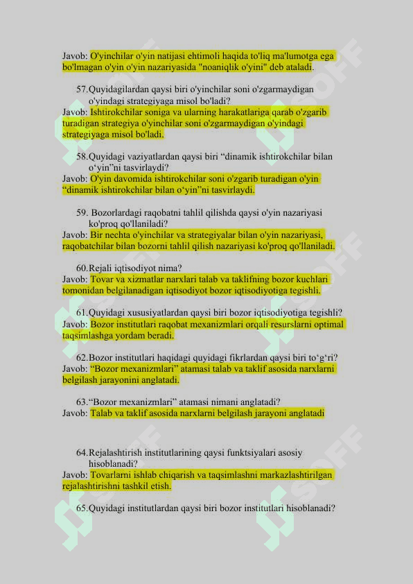 Institutsional iqtisodiyot fanidan yakuniy nazorat savollar 7