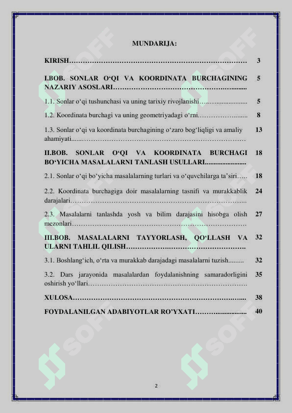 Sonlar o'qi, koordinata burchagi bo'yicha masalalar tanlash va tayyorlash 2