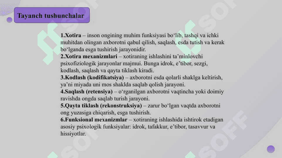 Xotira mexanizimlari Funksional mexanizimlar va xotira 5