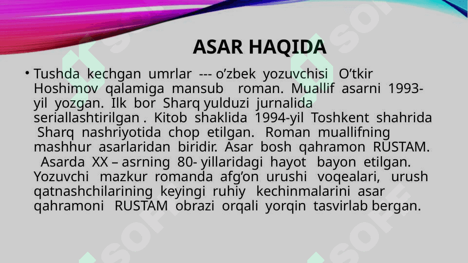 o’tkir hoshimovninG tushda kechgan umrlar asarining tahlili 5