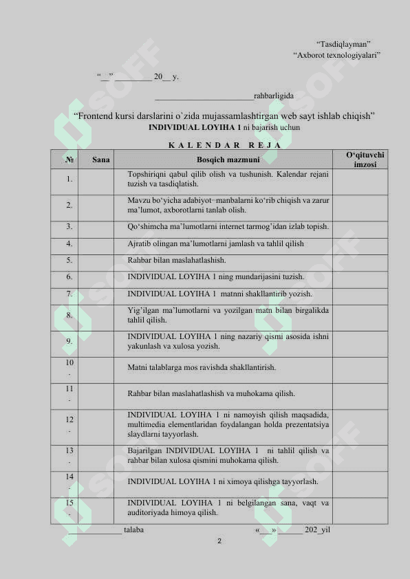 Frontend kursi darslarini o`zida mujassamlashtirgan web sayt ishlab chiqish 2