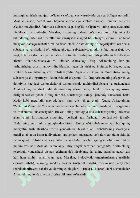 Aristotelning borliq to’g’risidagi ta’limoti 25 8