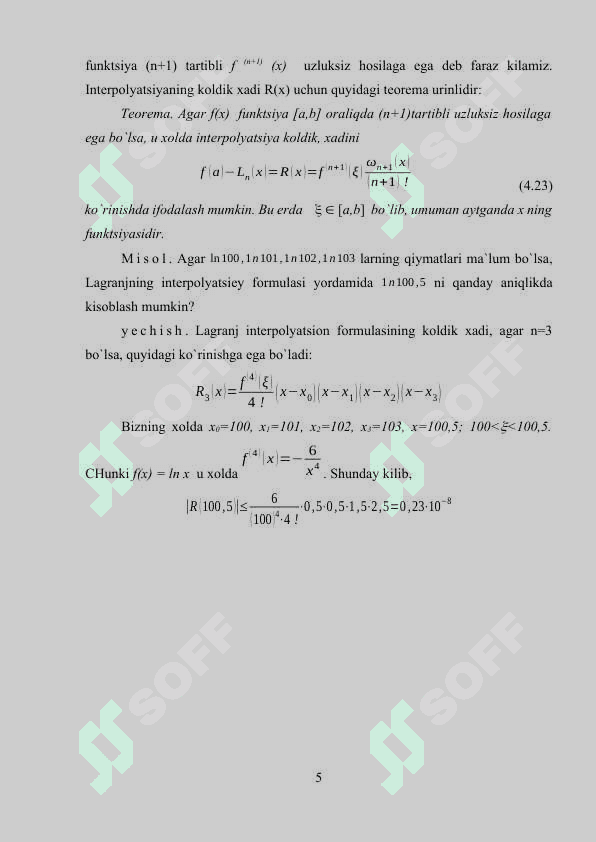 LOGRANJ INTERPOLYATSION FORMULASINING MATLAB DASTURIDAGI TADBIG’I.(KURS ISHI) 6