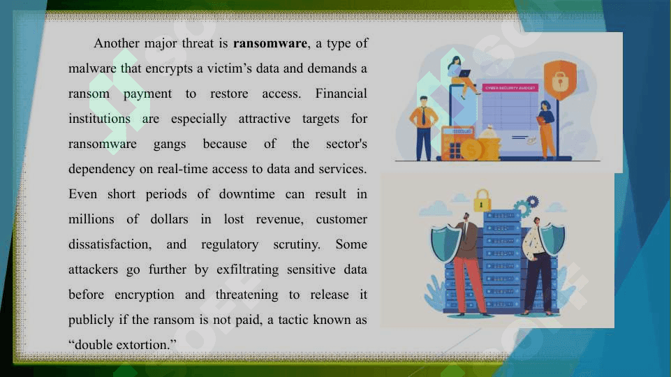 Identify cybersecurity threats in financial services and propose effective security strategies 5