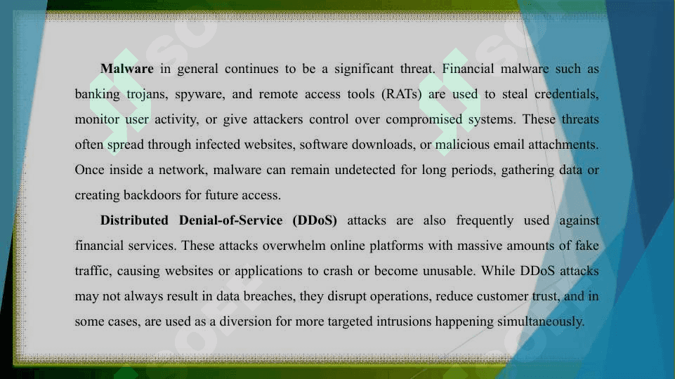 Identify cybersecurity threats in financial services and propose effective security strategies 6