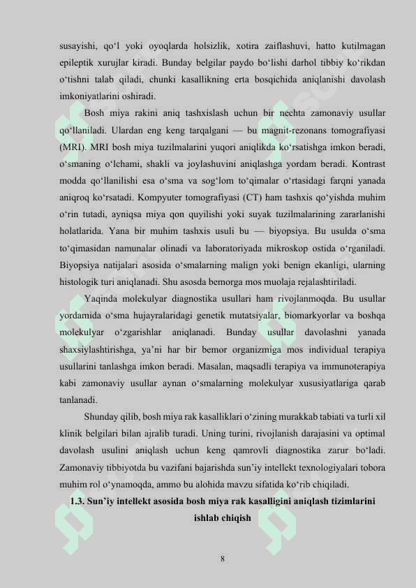 Sun’iy intellekt dasturiy vositalari asosida bosh miya rak kasalligini aniqlash dasturini ishlab chiqish 8