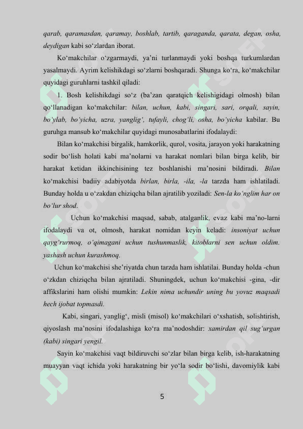 Ko‘makchi. Ot ko‘makchi. Fe’l ko‘makchilar. Ko‘makchilarning tarixiy shakllari 5