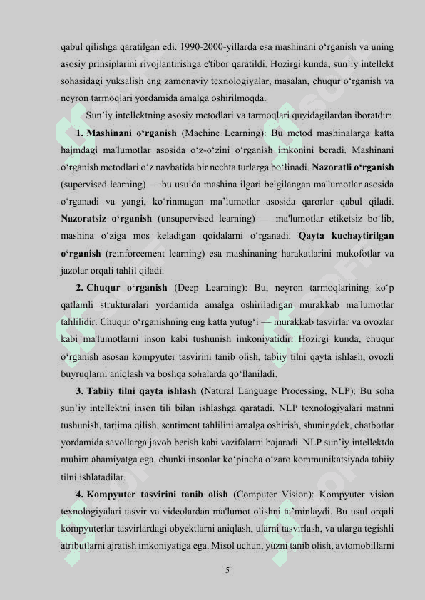 Sun’iy intellektda usullari yordamida ma’lumotlarning informatik belgilarini ajratib olish algoritmini ishlab chiqish 5