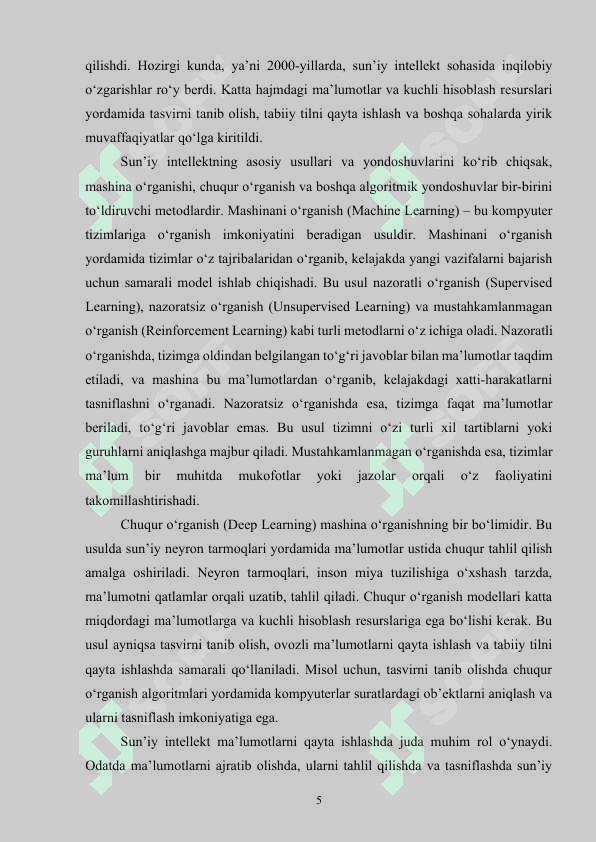 Sun’iy intellektda usullari yordamida ma’lumotlarning informatik belgilarini ajratib olish algoritmini ishlab chiqish 5