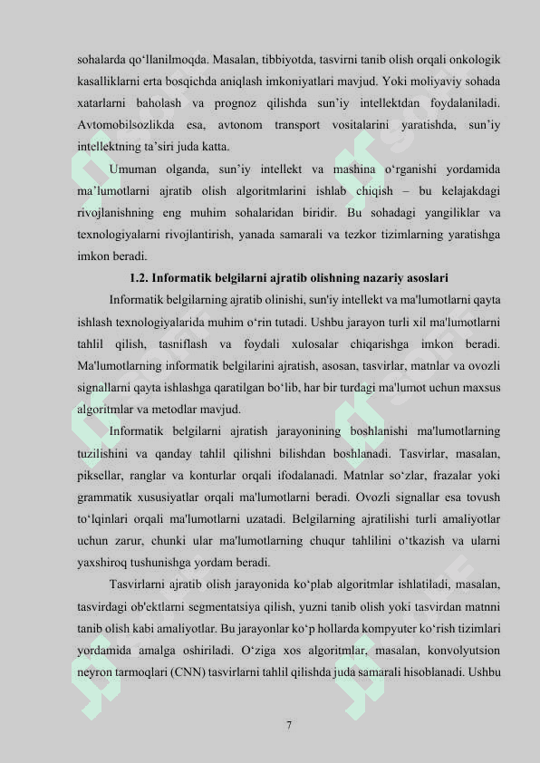 Sun’iy intellektda usullari yordamida ma’lumotlarning informatik belgilarini ajratib olish algoritmini ishlab chiqish 7