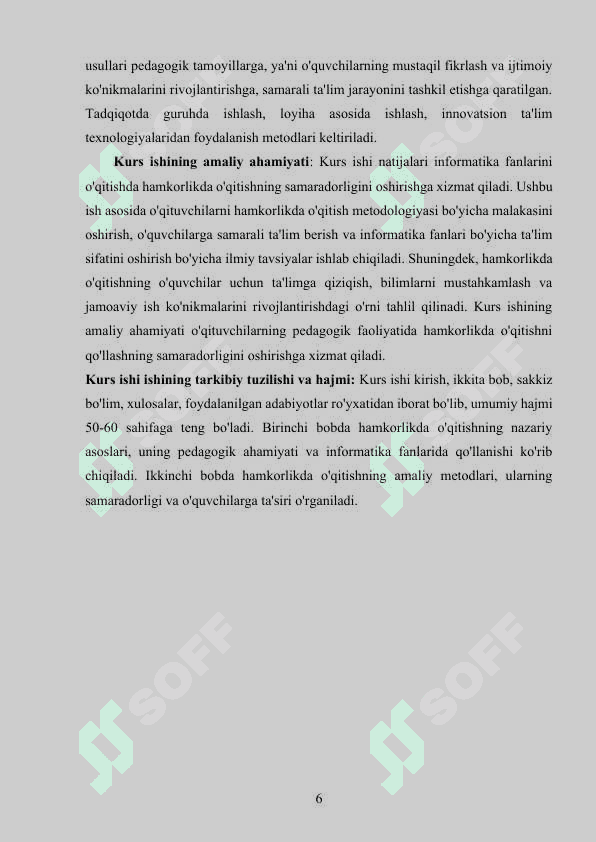 INFORMATIKA FANLARINI OQITISHDA HAMKORLIKDA OQITISHNI REJALASHTIRISH 6