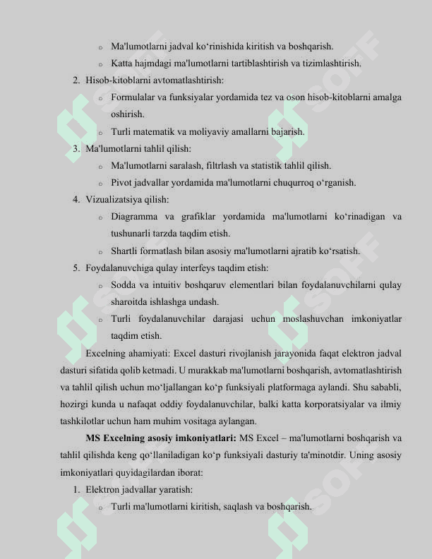 MS EXCEL DASTURI VA MENYULAR HAQIDA UMUMIY TUSHUNCHA 4