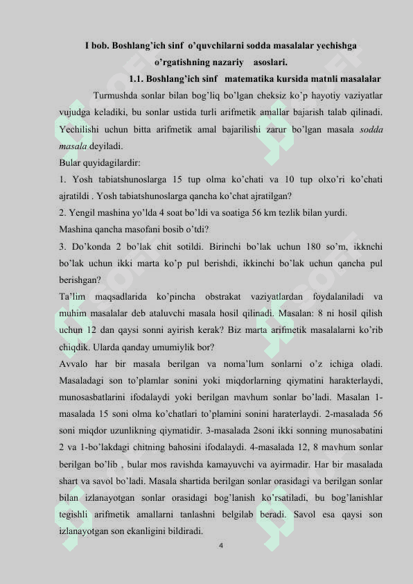 BOSHLANG’ICH SINFLARDA  SODDA MASALALAR  O'RGANISH 4