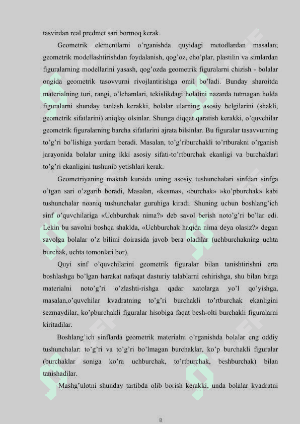 BOSHLANGʻICH SINFDA GEOMETRIYA MASALALARINI YECHISH 8
