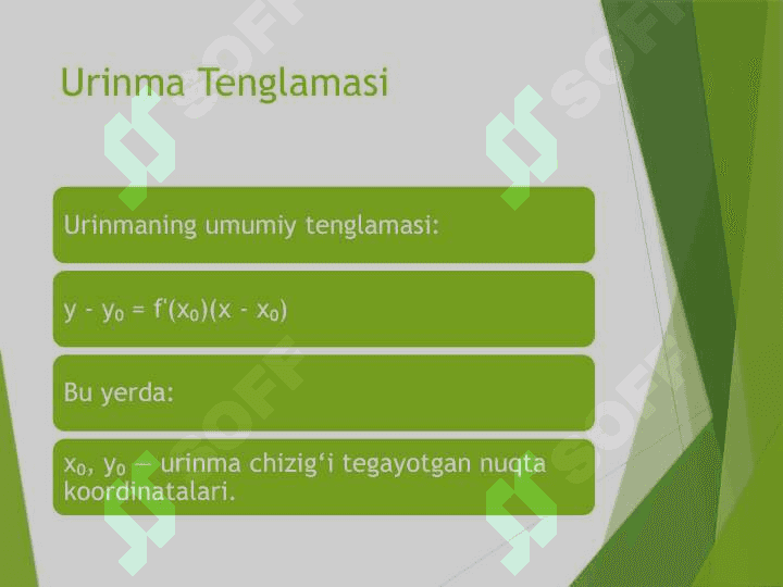 Funksiya grafigiga o‘tkazilgan urinma tenglamasi 3