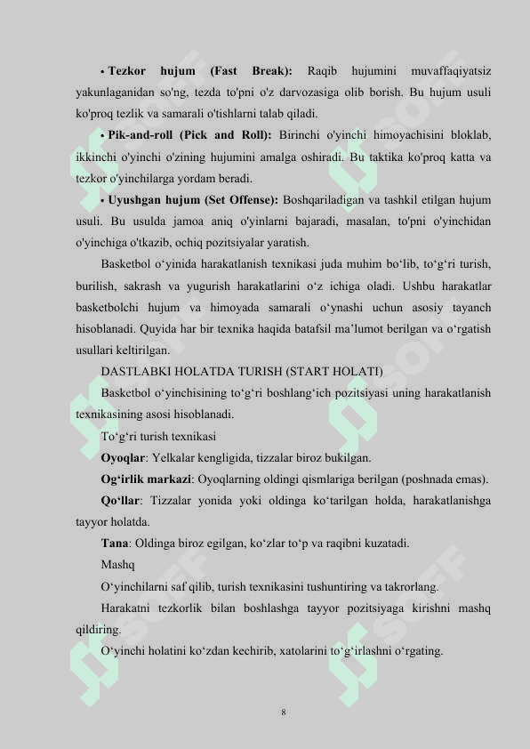 Basketbol o‘yin taktikasi tasnifi. 8