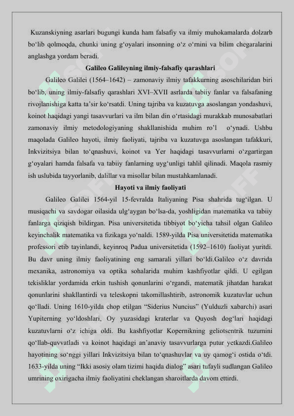Nikolay Kuzanskiy va Galileo Galileyning falsafiy dunyoqarshi 25 5