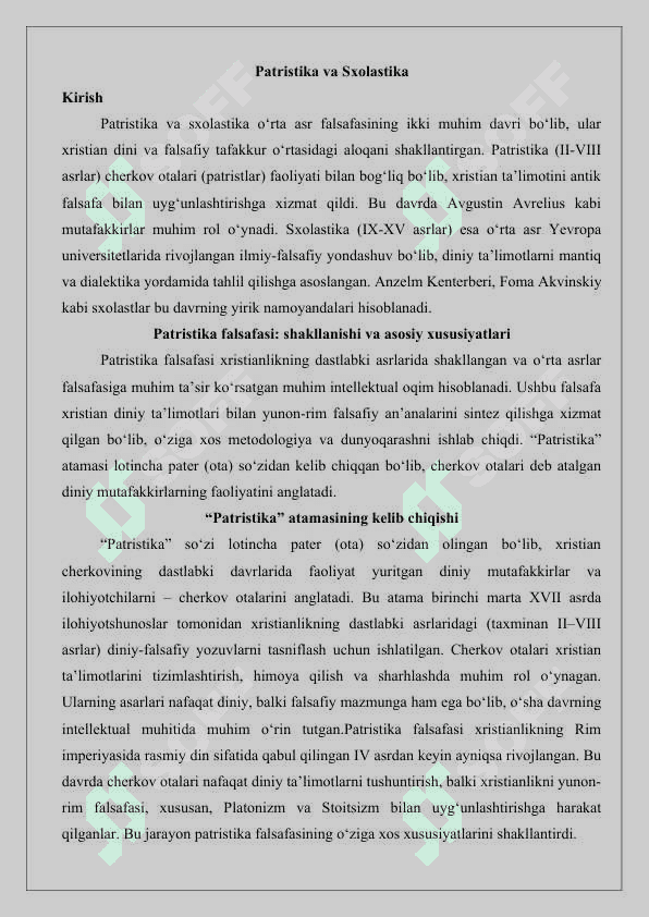Patristika va Sxolastika 25 2