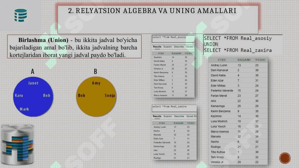 MAVZU:RELYATSIYON ALGEBRA VA RELYATSIYON HISOBLASH MASHINALARI 8
