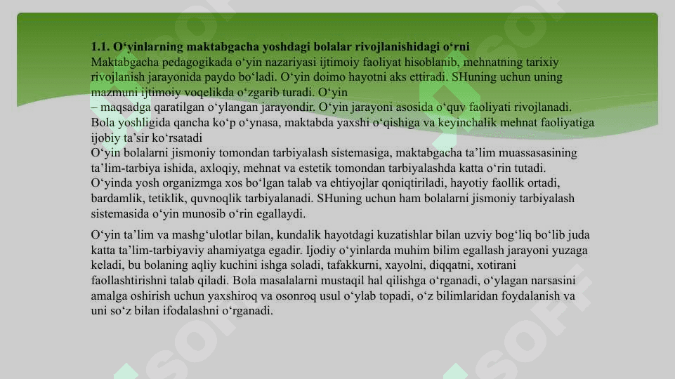 O'yin bola faoliyatining asosiy turi sifatida 3
