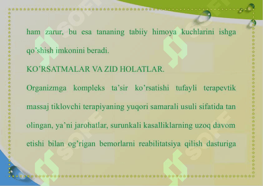 TERAPEVTIK  BEMORLARNI PARVARISH QILISH. DAVOLASH MUASSASALARINI ISHINI TASHKIL ETISH 5
