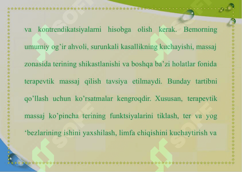 TERAPEVTIK  BEMORLARNI PARVARISH QILISH. DAVOLASH MUASSASALARINI ISHINI TASHKIL ETISH 7