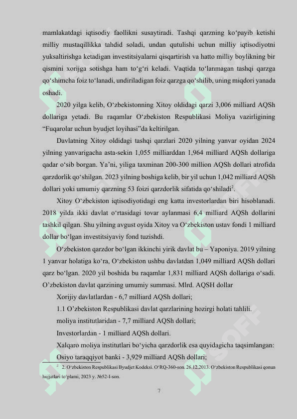 ICHKI VA TASHQI DAVLAT QARZINING OʻZARO BOGʻLIQLIGI 7
