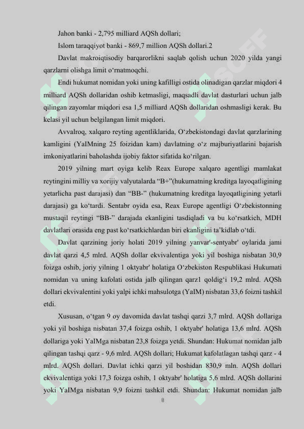 ICHKI VA TASHQI DAVLAT QARZINING OʻZARO BOGʻLIQLIGI 8
