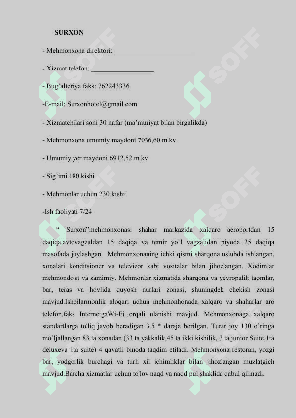 Termiz shahar Surxon hotel amaliyot hisoboti 6