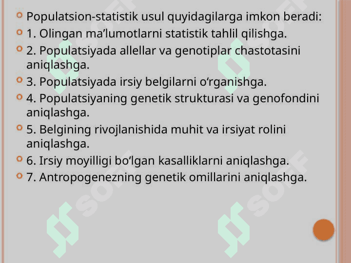 Antropogenetika usullari: Populatsion-statistik usul. Molekular Genetik usul. 6