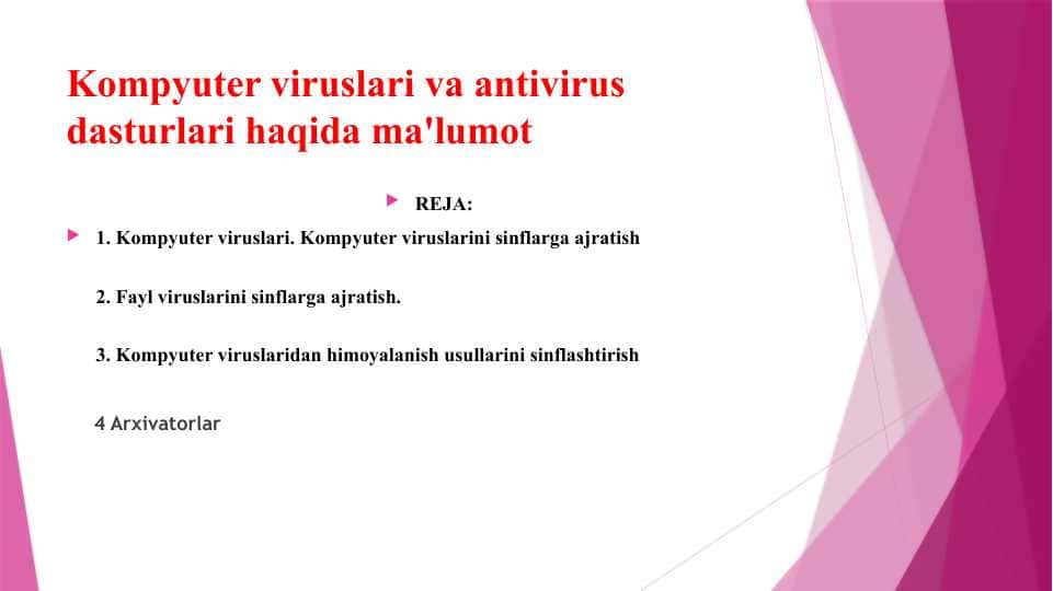 Kompyuter viruslari va antivirus dasturlari haqida ma'lumot