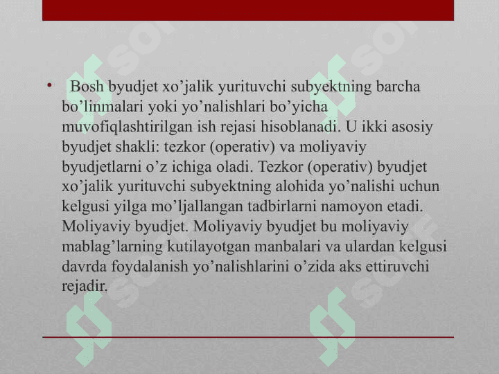 Byudjetlashtirish va xarajatlarni nazorat qilish 2
