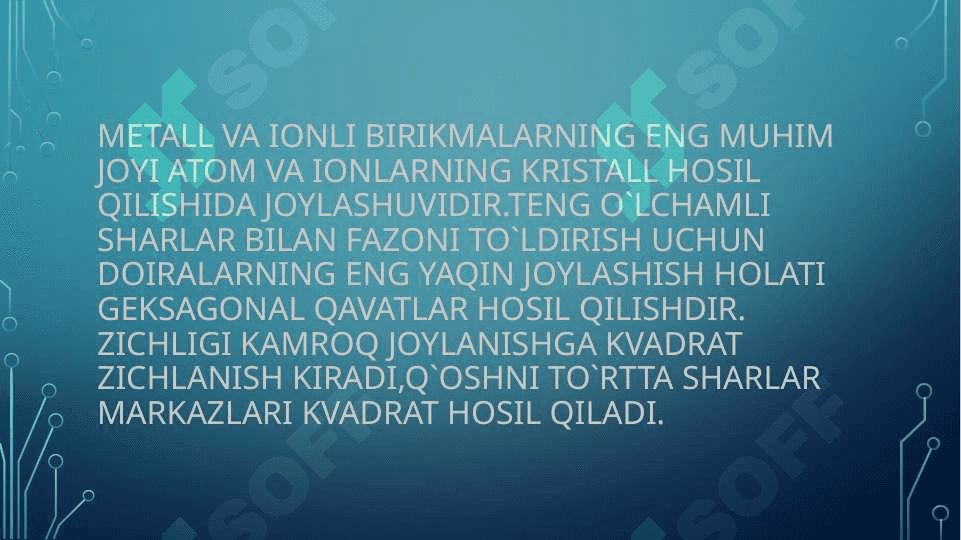 Kristall panjara turlari . Metallar va ion birikmalarning tuzilishi 4