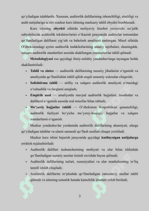Auditorlik dalillar va ularni olish usullari. kurs ishi 3