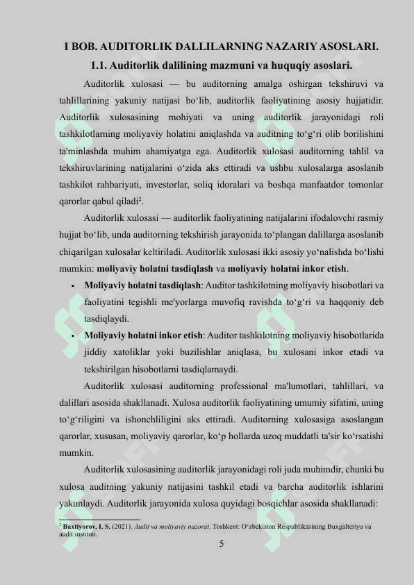 Auditorlik dalillar va ularni olish usullari. kurs ishi 5