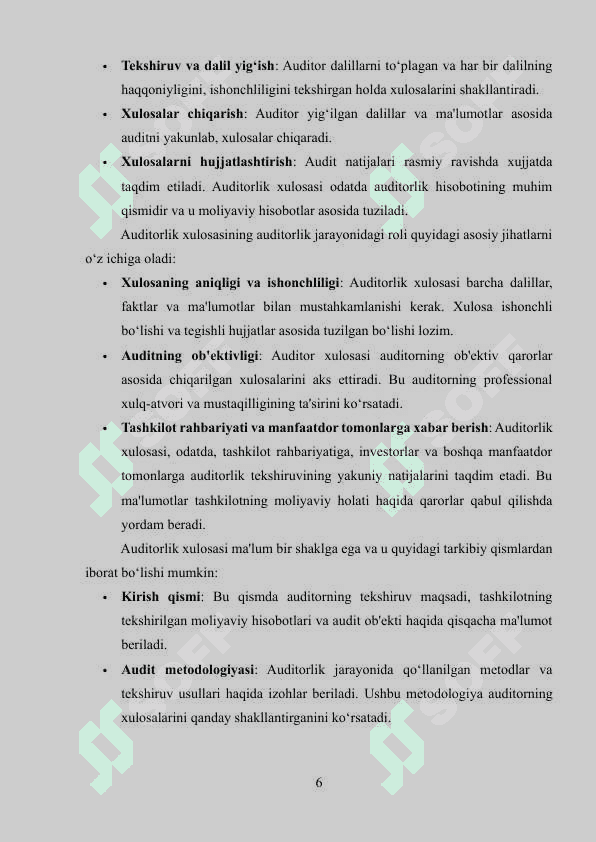 Auditorlik dalillar va ularni olish usullari. kurs ishi 6