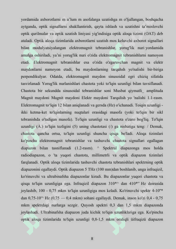 TOLALI OPTIKA . Kurs ishi Optika fani uchun 8