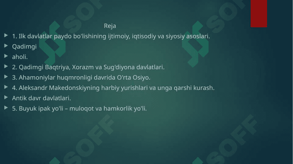 O'zbek davlatchiligining tarixiy  bosqichlari  o’zbekiston hududidagi davlatlar tarixi misolida 2