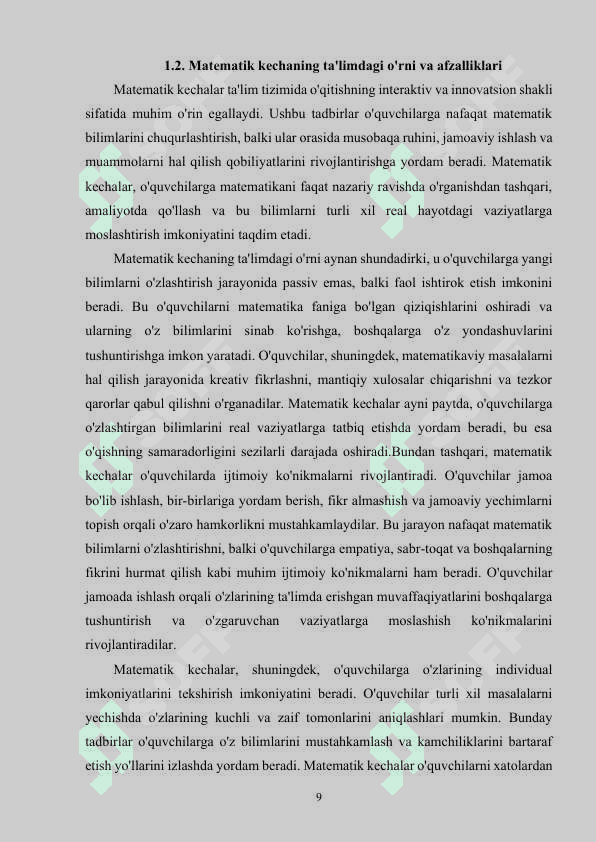 MATEMATIK KECHANI TASHKIL QILISH USULLARI 8
