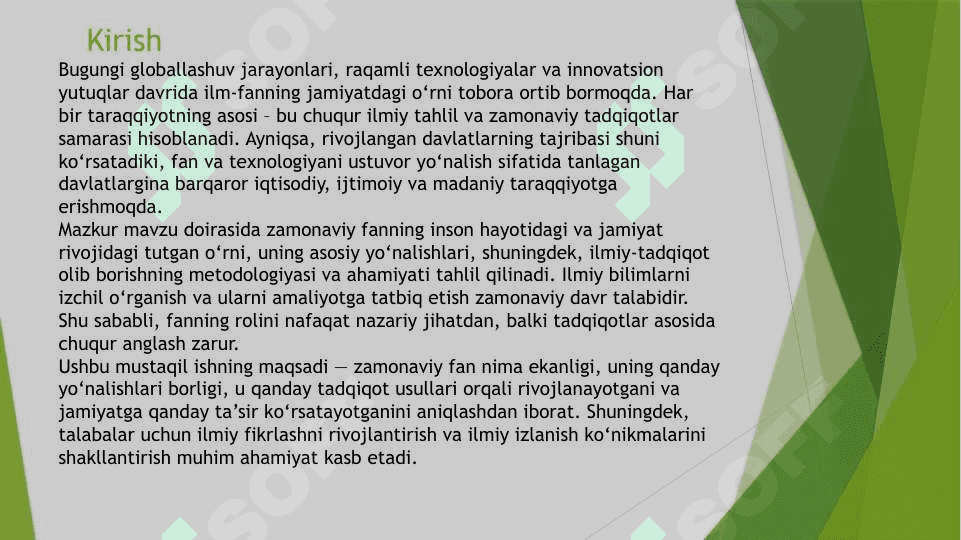 Zamonaviy dunyoda fanning o’rni va roli pptx 3