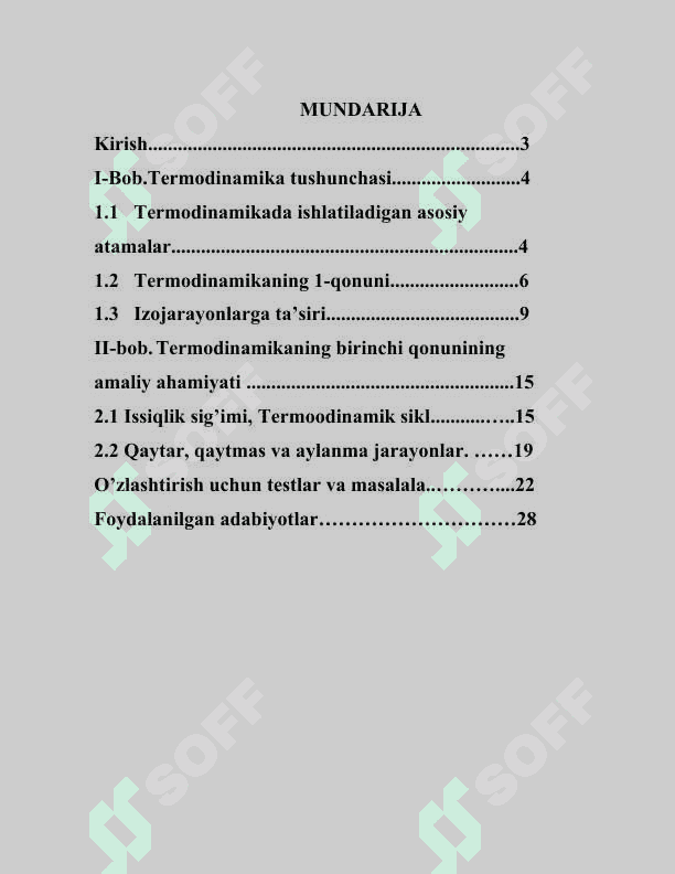 Termodinamikaning birinchi qonuni va uning turli izojarayonlarga tadbiqi 2