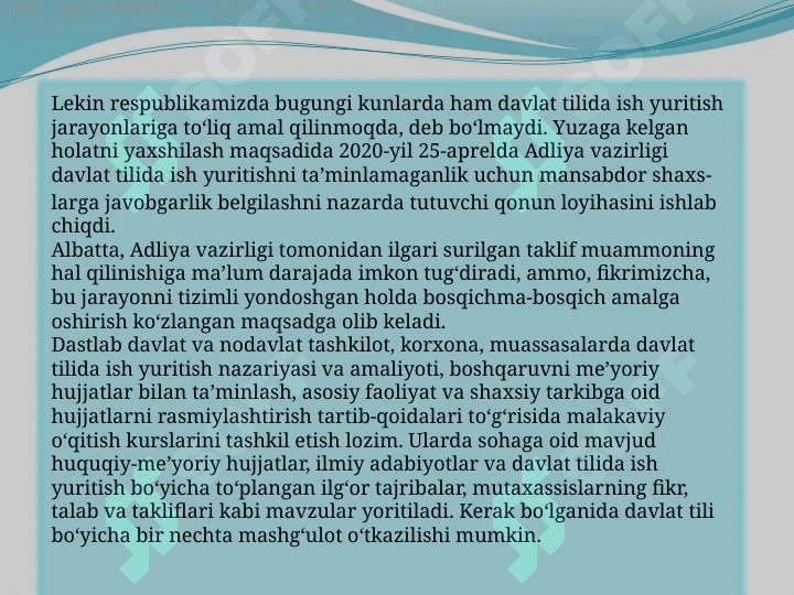 Davlat tilida ish yuritish fanining maqsad va vazifalari.Hujjatchilik tarixi 6