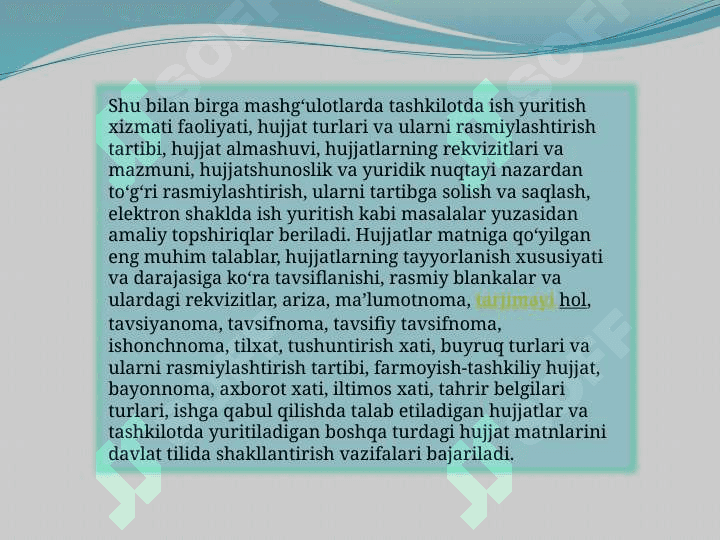 Davlat tilida ish yuritish fanining maqsad va vazifalari.Hujjatchilik tarixi 7
