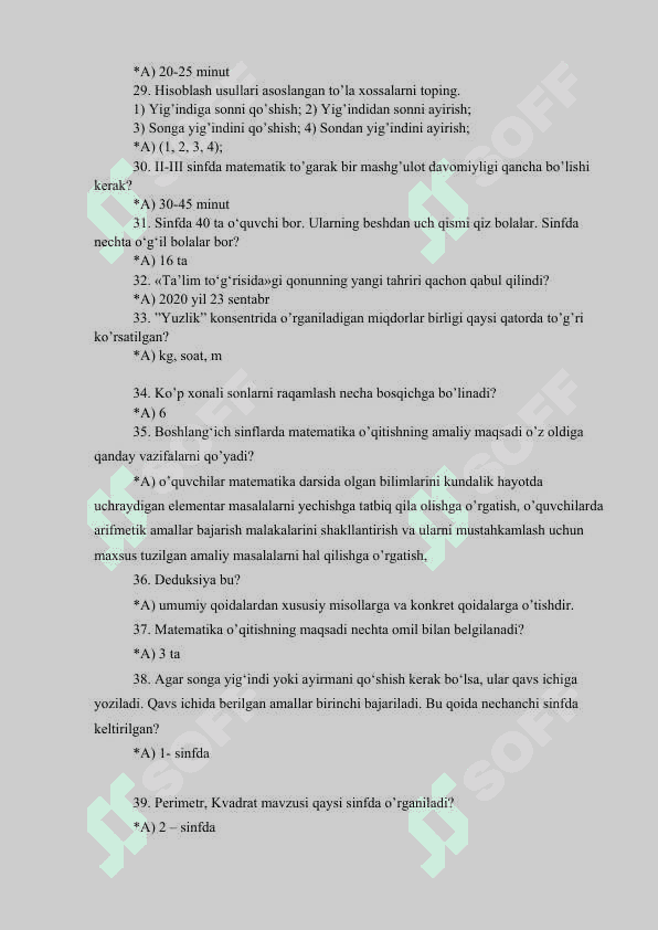 Matematika o'qitish metodikasidan 197 ta test savollari javoblari 3