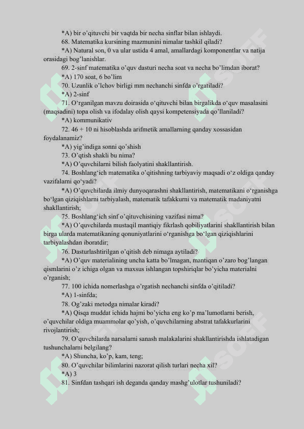 Matematika o'qitish metodikasidan 197 ta test savollari javoblari 6