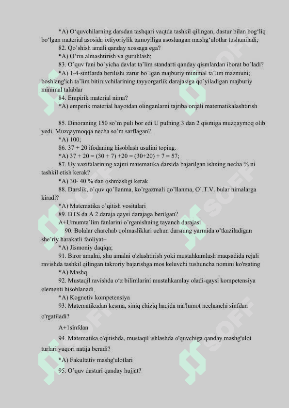 Matematika o'qitish metodikasidan 197 ta test savollari javoblari 7