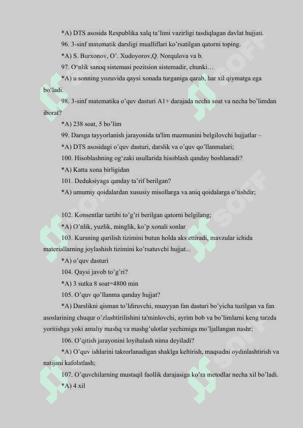 Matematika o'qitish metodikasidan 197 ta test savollari javoblari 8