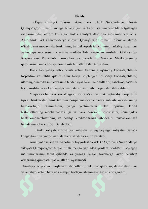 Agro bank amaliyot hisoboti Qumqo'rg'on tumani 2