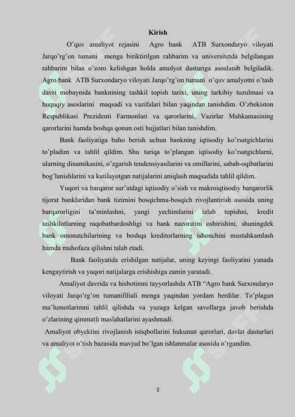 Agro bank amaliyot hisoboti Jarqo’rg’on tumani 2